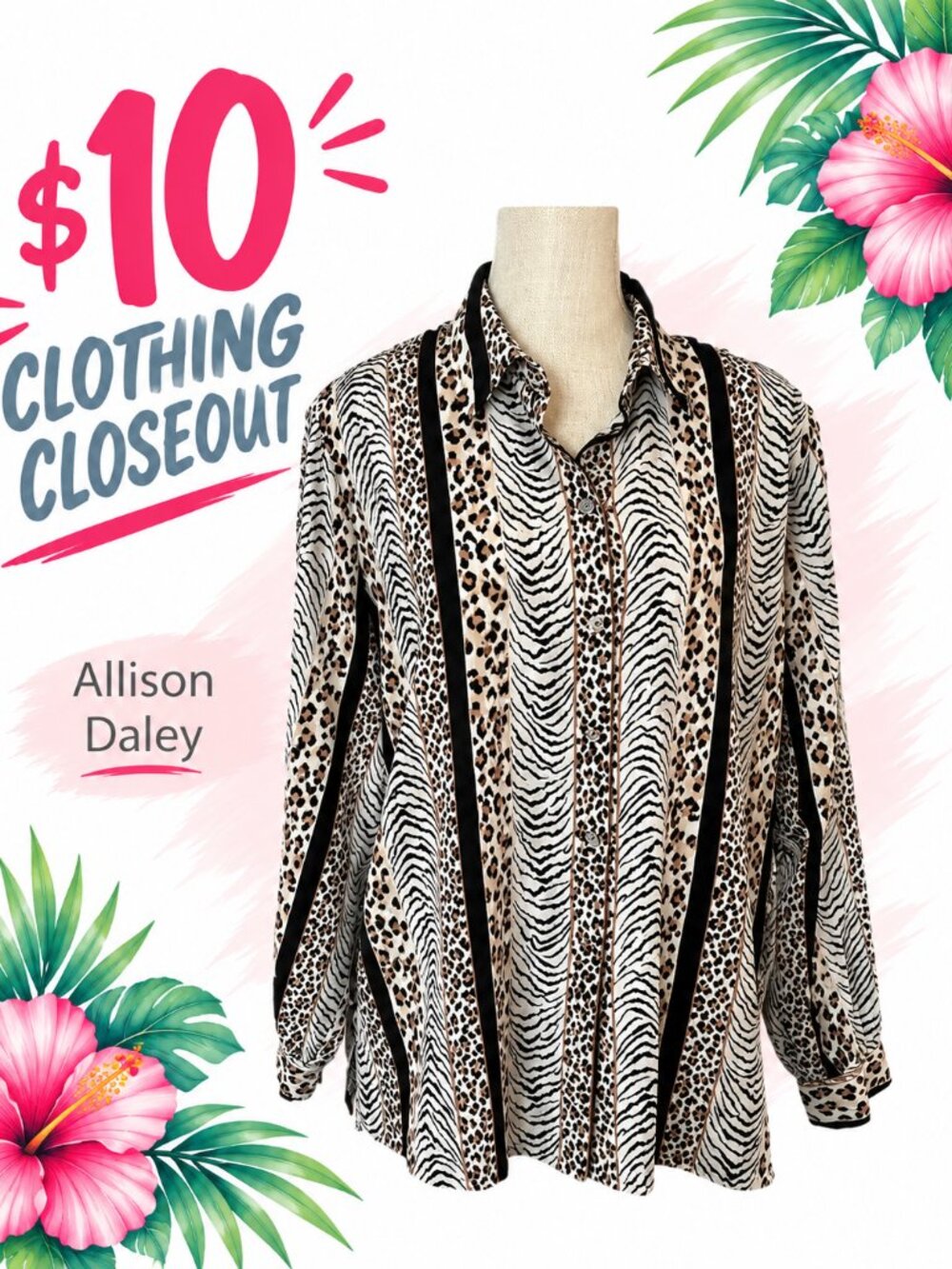 ALLISON DALEY Women's Leopard Print Business Casual Blouse
